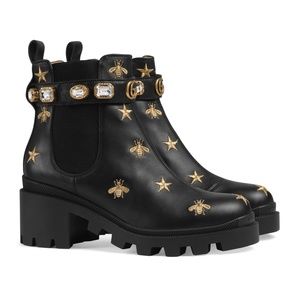 Gucci Leather Bee Star Ankle Boot with Belt
